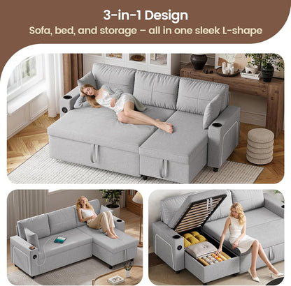 Convertible L-Shaped Sofa Bed with LED Light