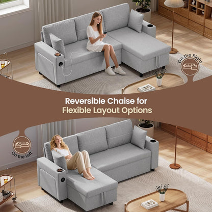 Convertible L-Shaped Sofa Bed with LED Light