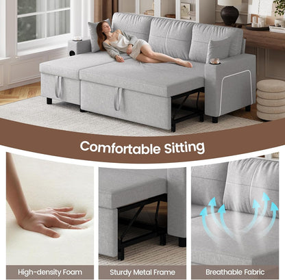 Convertible L-Shaped Sofa Bed with LED Light