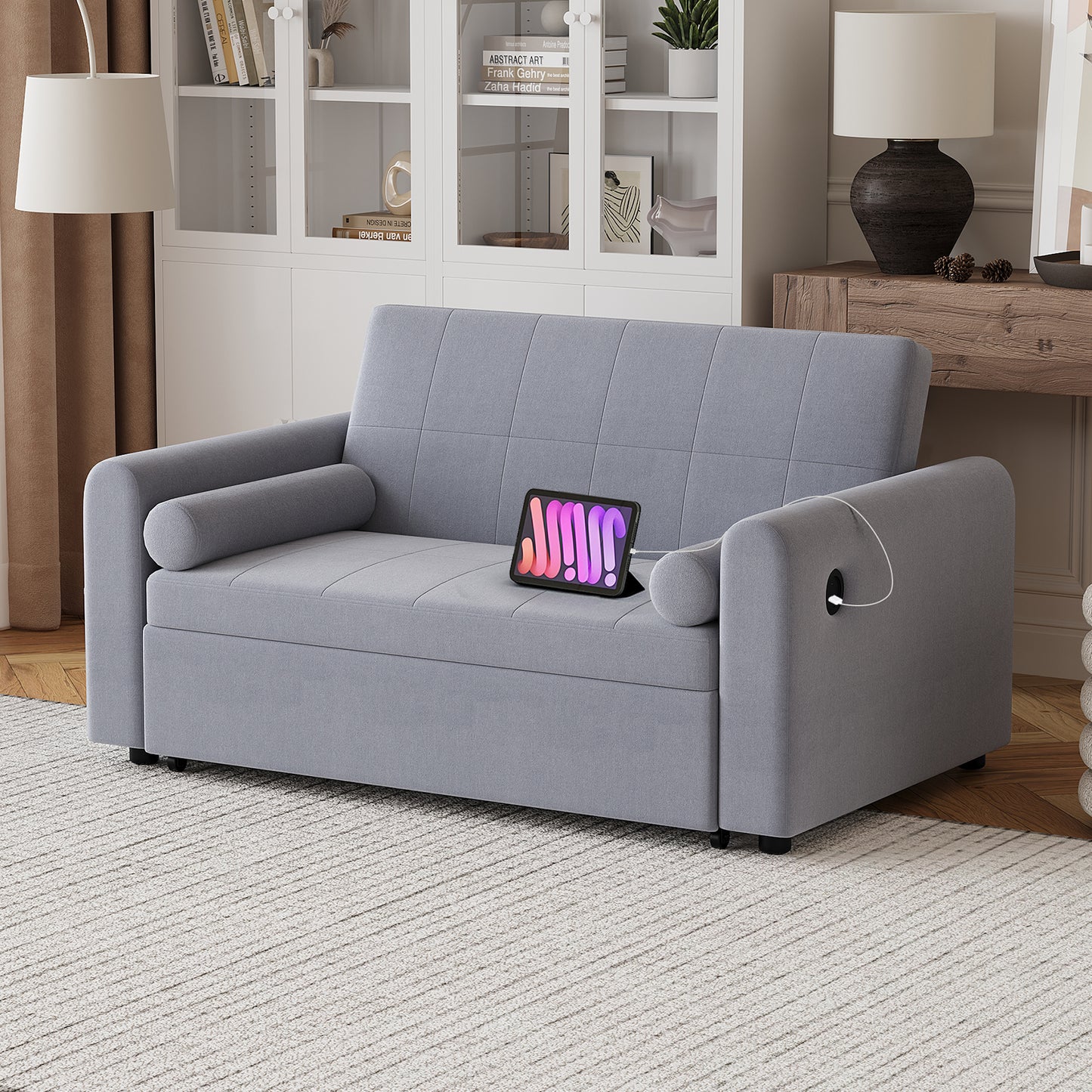 Convertible 2 Seater Sofa Bed with USB and Type-C Ports