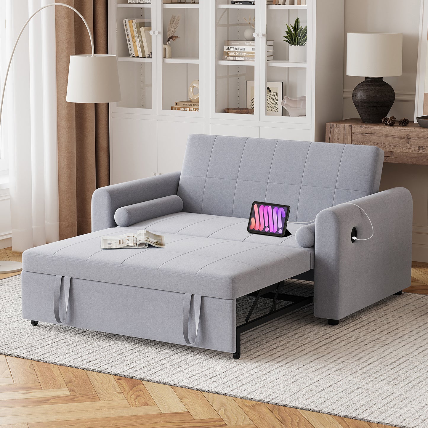 Convertible 2 Seater Sofa Bed with USB and Type-C Ports
