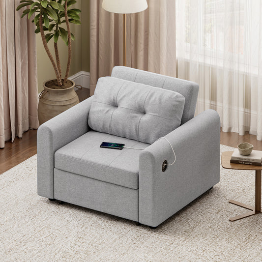 Convertible Single Sofa Bed with USB and Type-C Ports