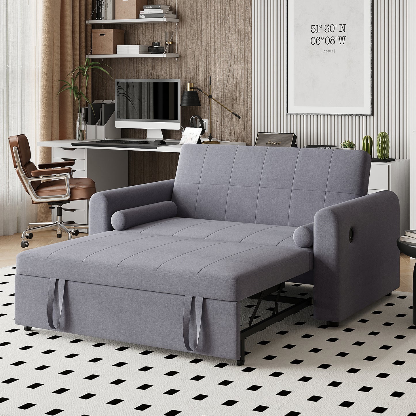 Convertible 2 Seater Sofa Bed with USB and Type-C Ports