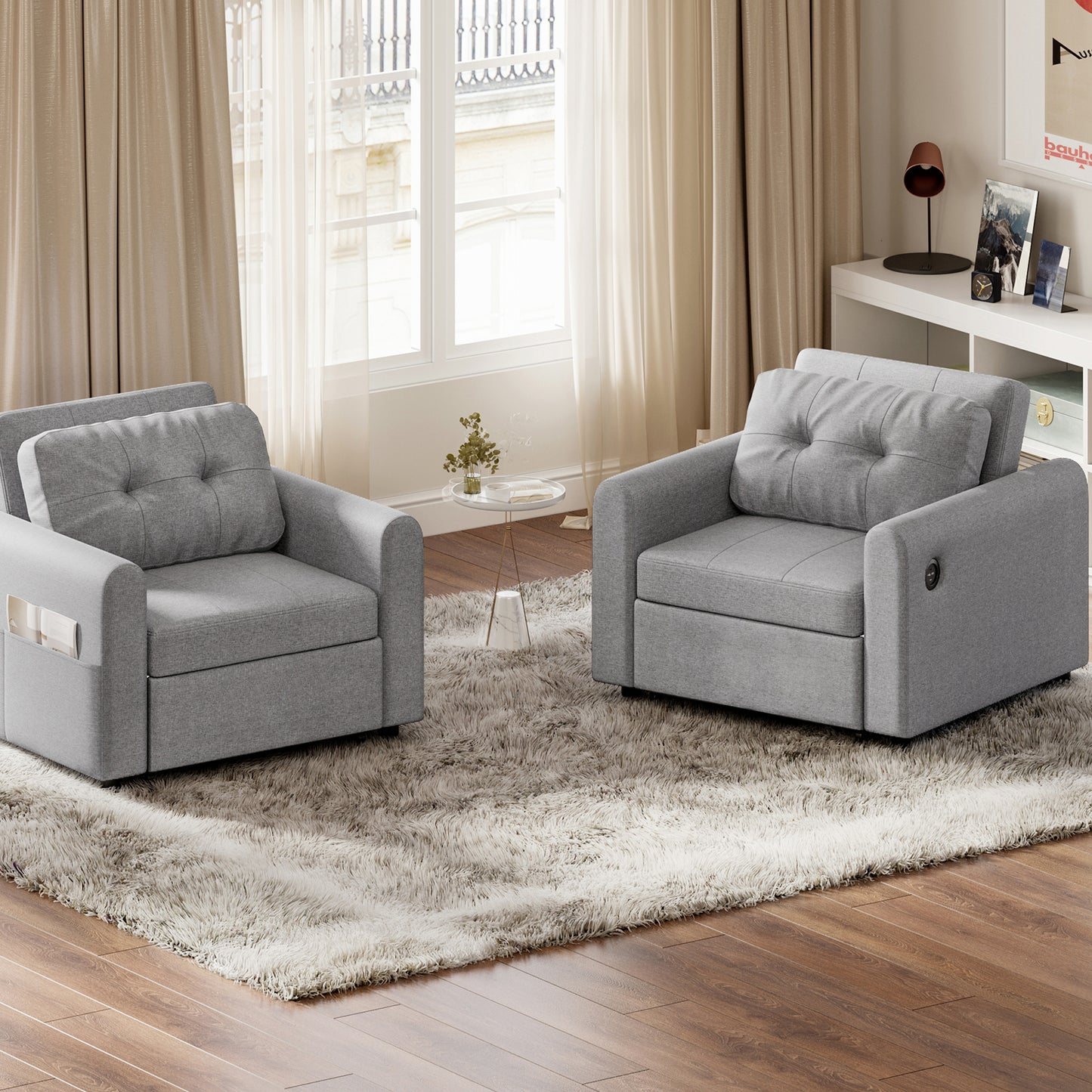 Convertible Single Sofa Bed with USB and Type-C Ports