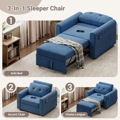 Convertible Single Sofa Bed with USB and Type-C Ports