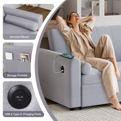 Convertible 2 Seater Sofa Bed with USB and Type-C Ports