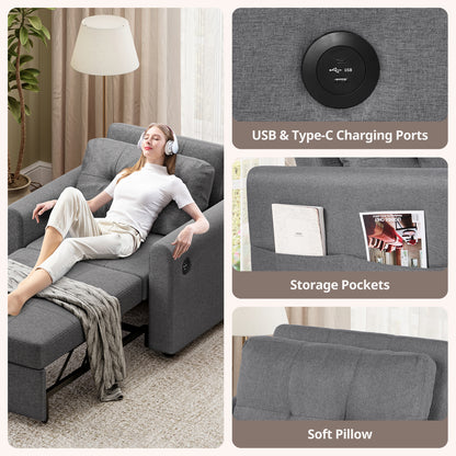 Convertible Single Sofa Bed with USB and Type-C Ports