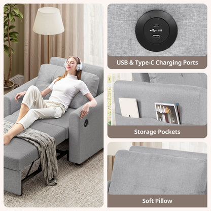 Convertible Single Sofa Bed with USB and Type-C Ports