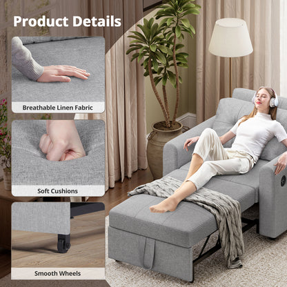 Convertible Single Sofa Bed with USB and Type-C Ports