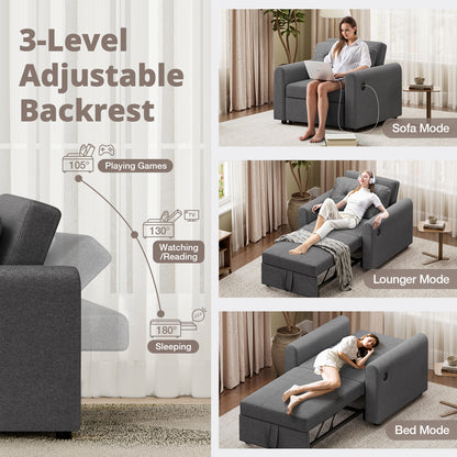 Convertible Single Sofa Bed with USB and Type-C Ports