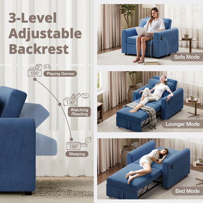 Convertible Single Sofa Bed with USB and Type-C Ports
