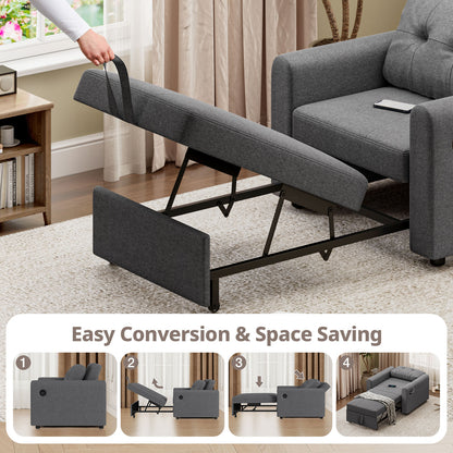 Convertible Single Sofa Bed with USB and Type-C Ports