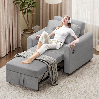 Convertible Single Sofa Bed with USB and Type-C Ports