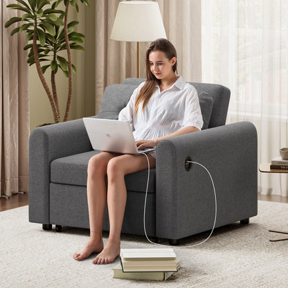 Convertible Single Sofa Bed with USB and Type-C Ports