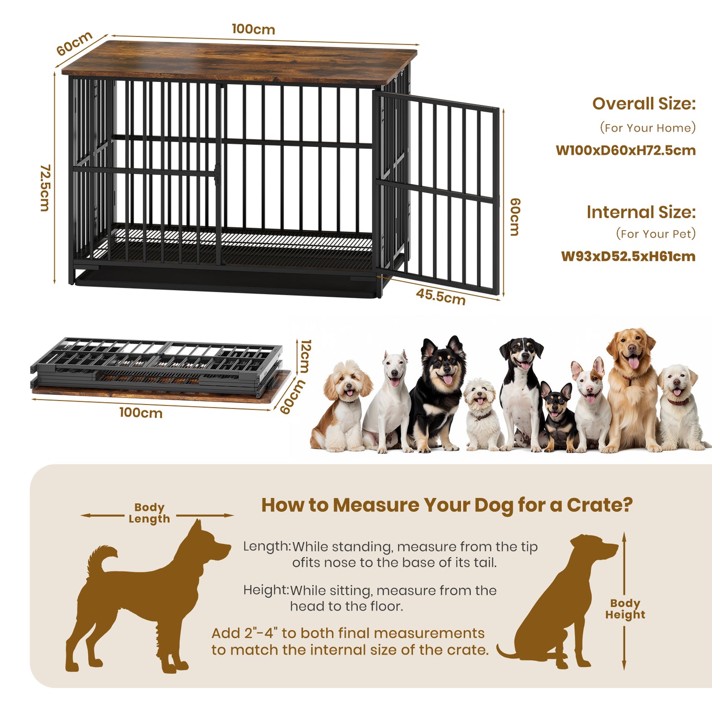 Foldable Large Dog Cage with Removable Tray