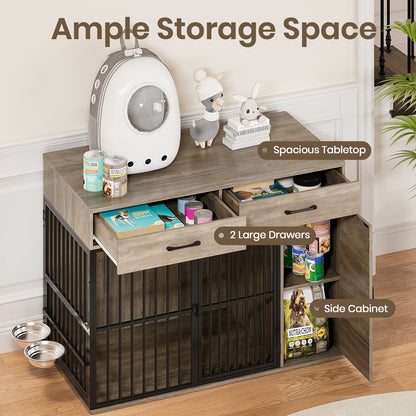 Large Wooden Dog Crate with Drawers