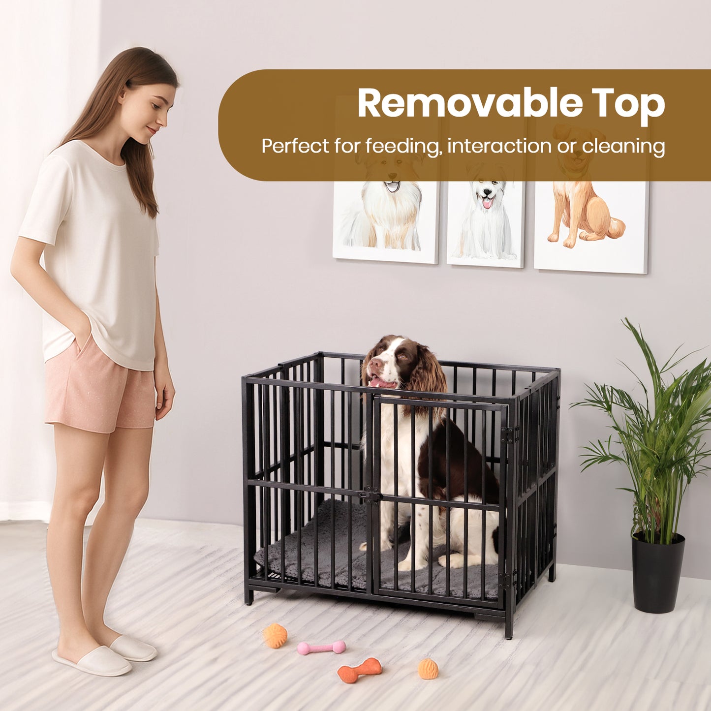 Foldable Dog Cage with Plush Mat