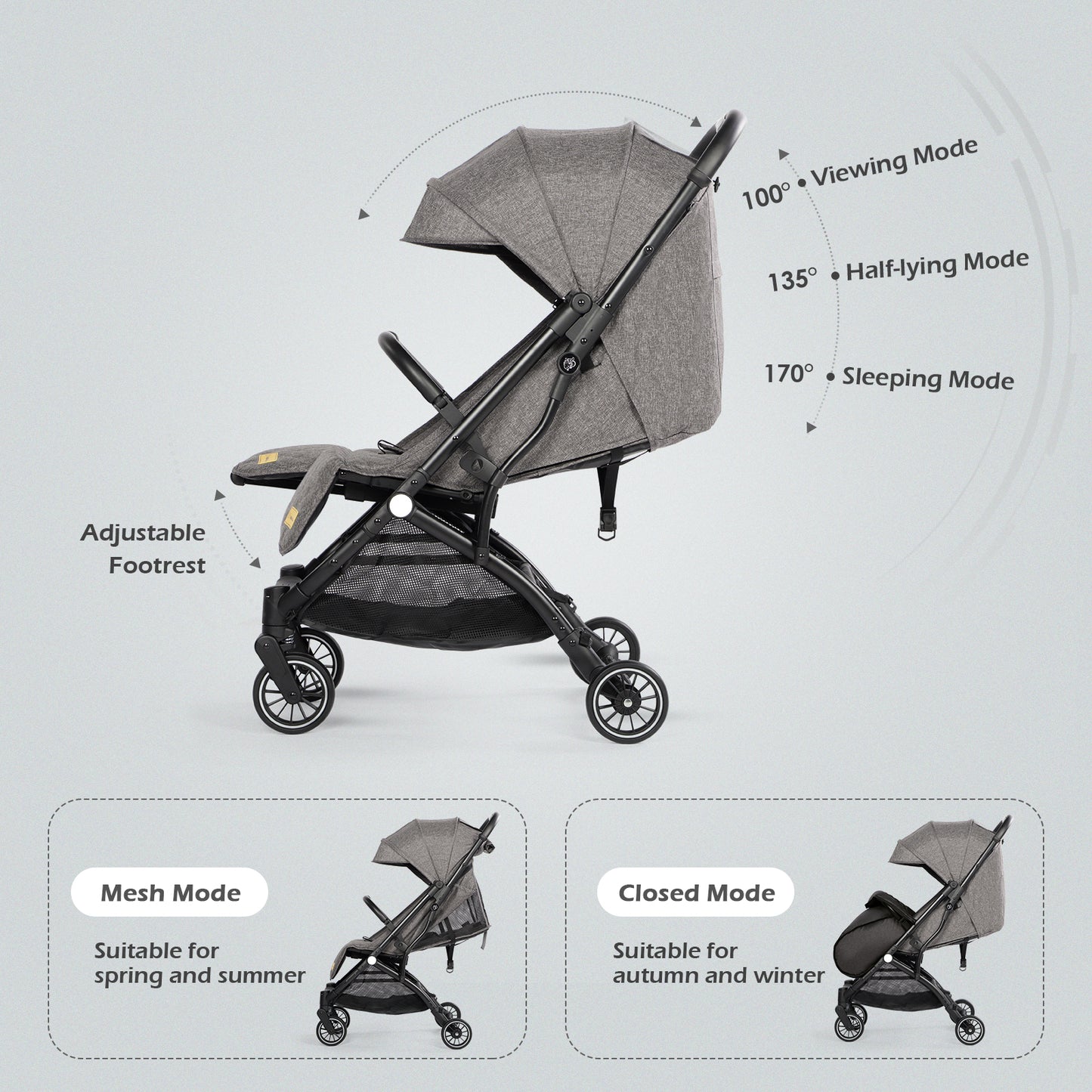 Lightweight Baby Pushchair with Footmuff