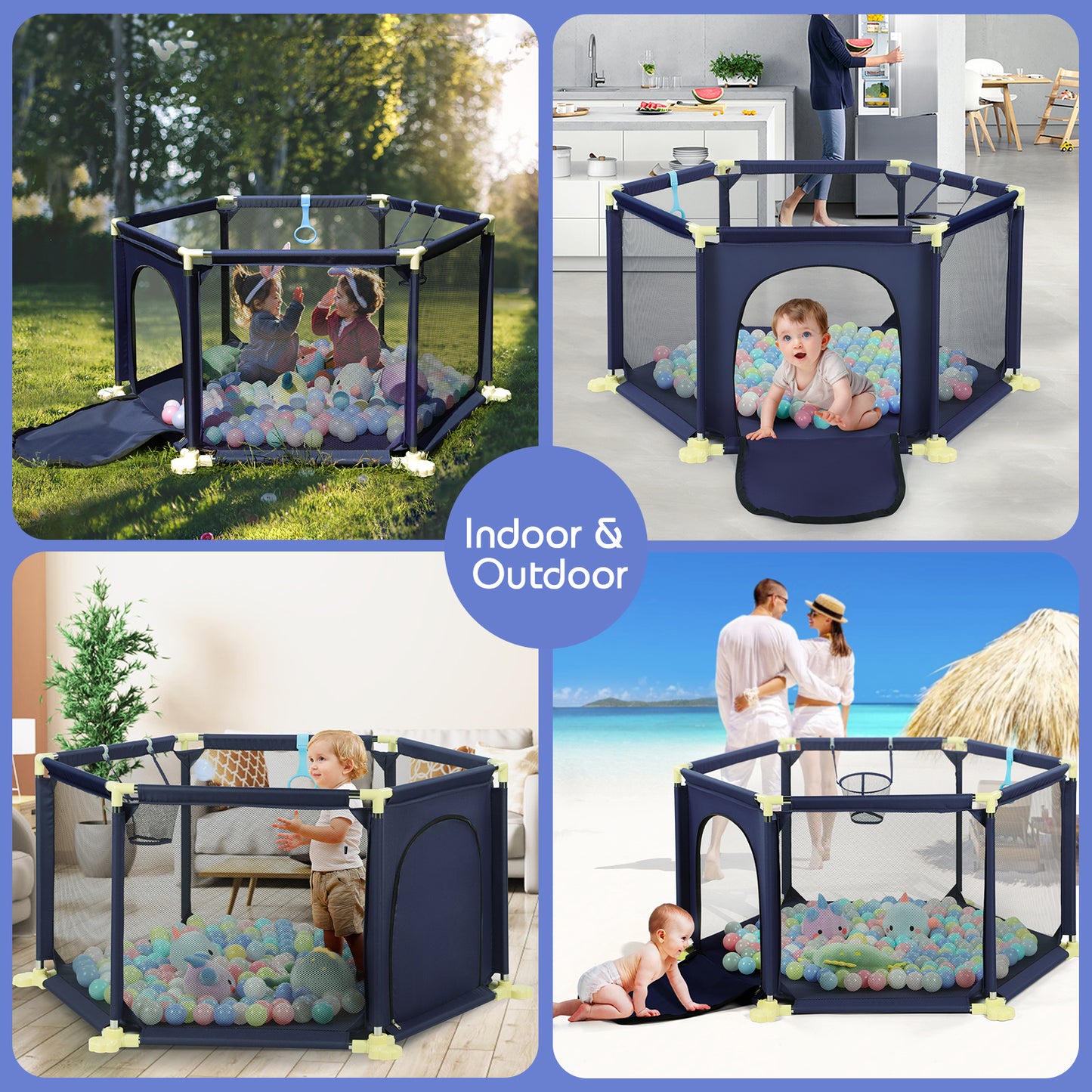 Hello5ive 6-Panel Anti-Slip Baby Playpen Blue