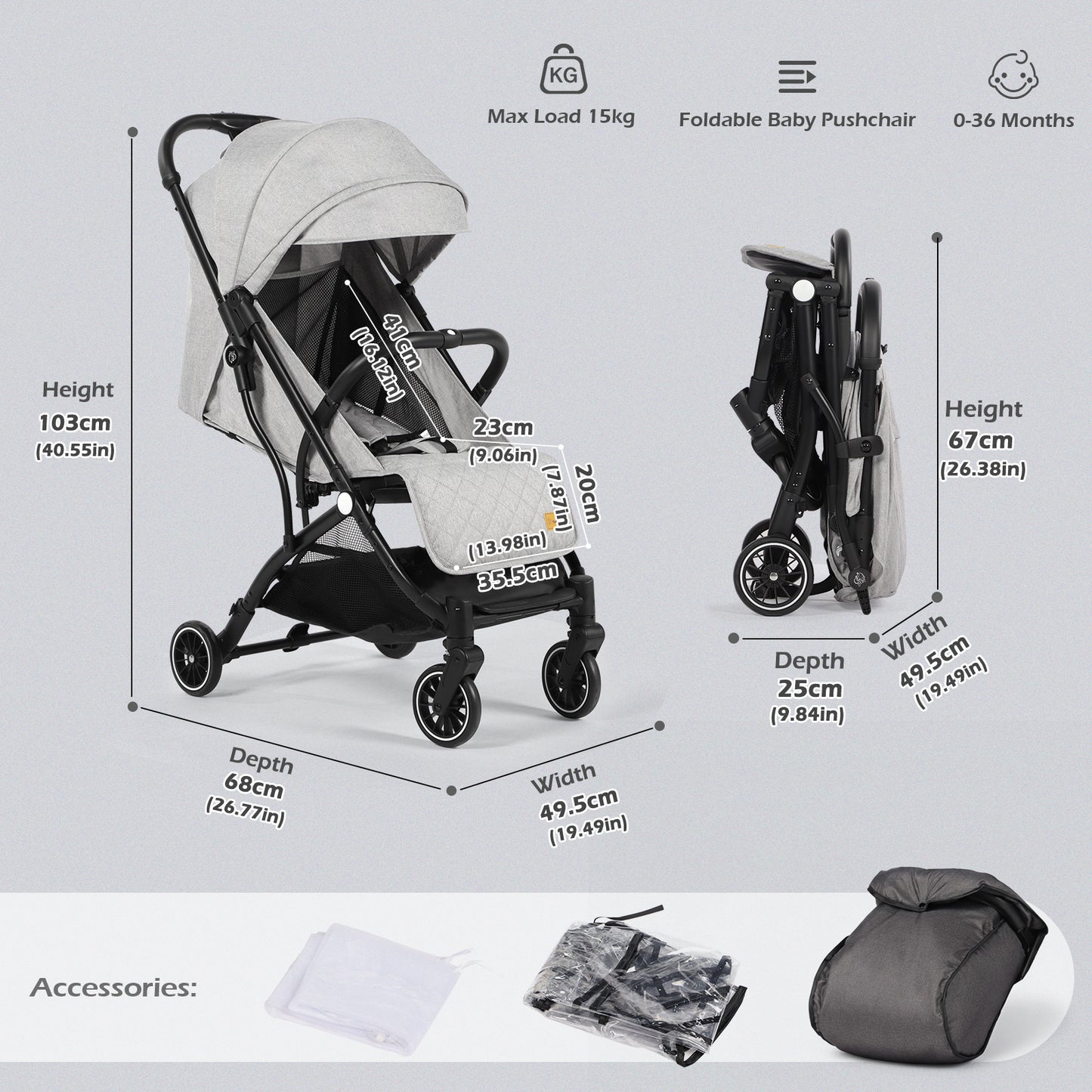 Lightweight Baby Pushchair with Footmuff