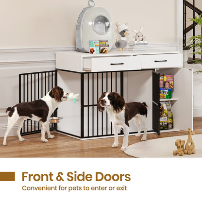 Large Wooden Dog Crate with Drawers