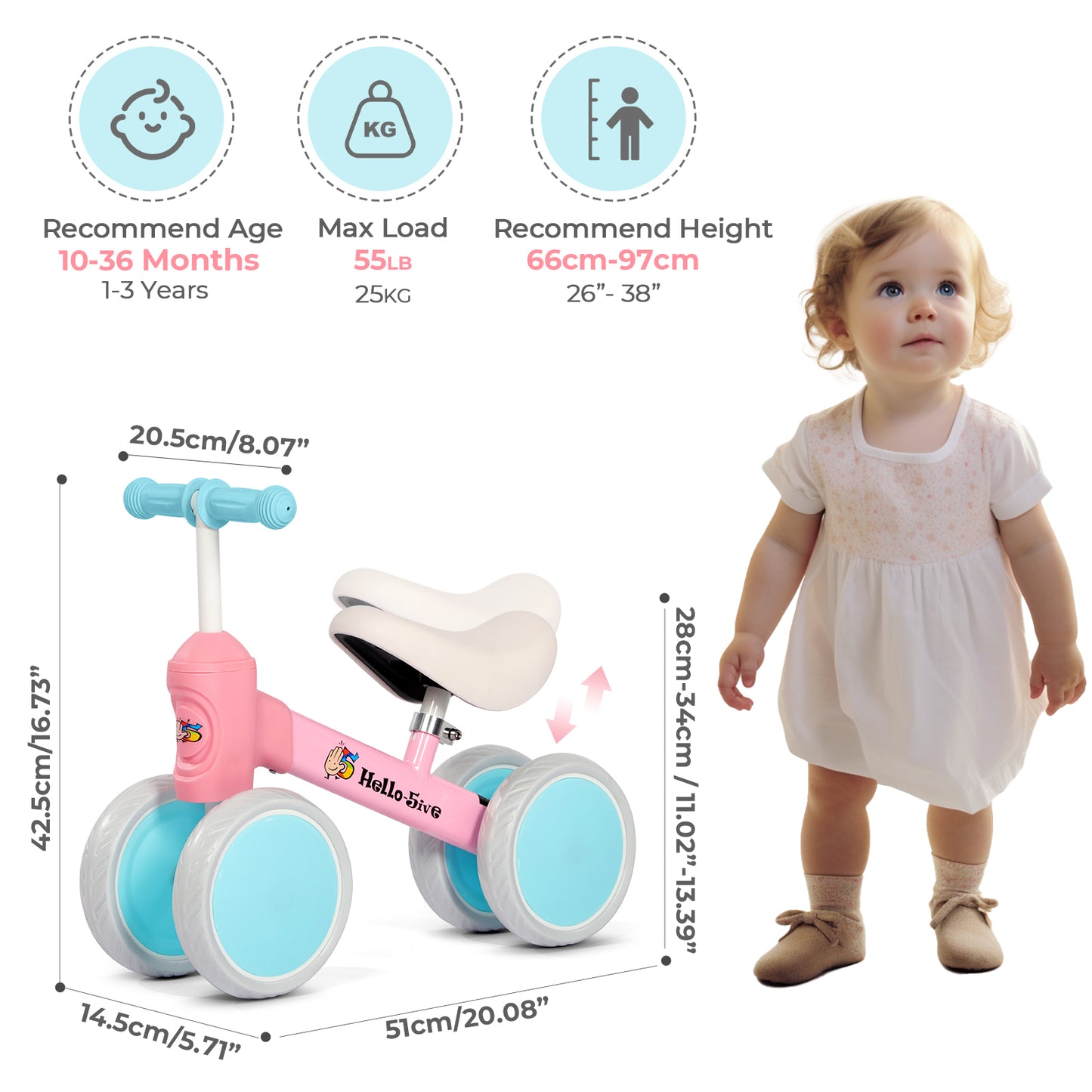 Hello5ive Baby Balance Bike - Pink